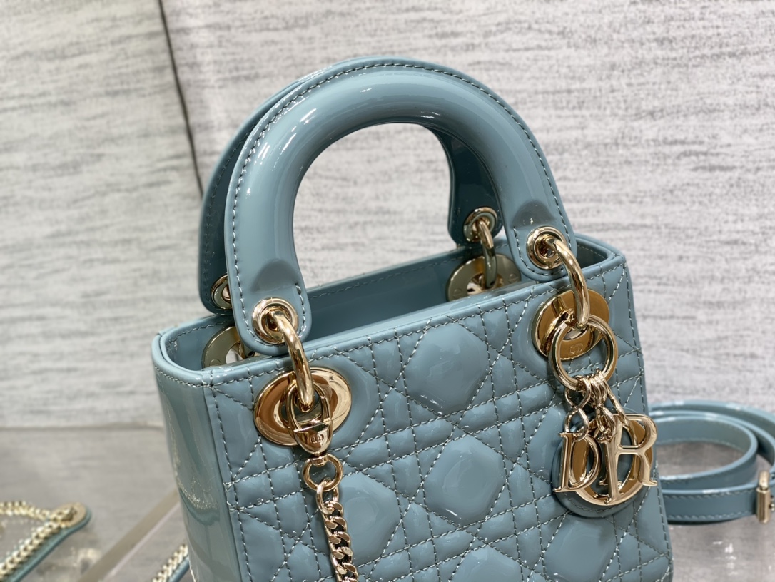 Mini Lady Dior Bag Sky Blue Patent Cannage Calfskin